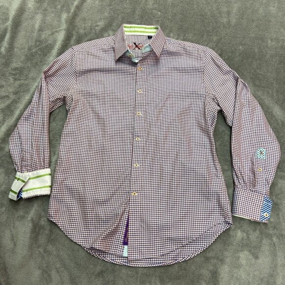 Robert Graham Button Up Shirt Mens Large Flip Cuff Houndstooth Long Sleeve - Picture 1 of 16
